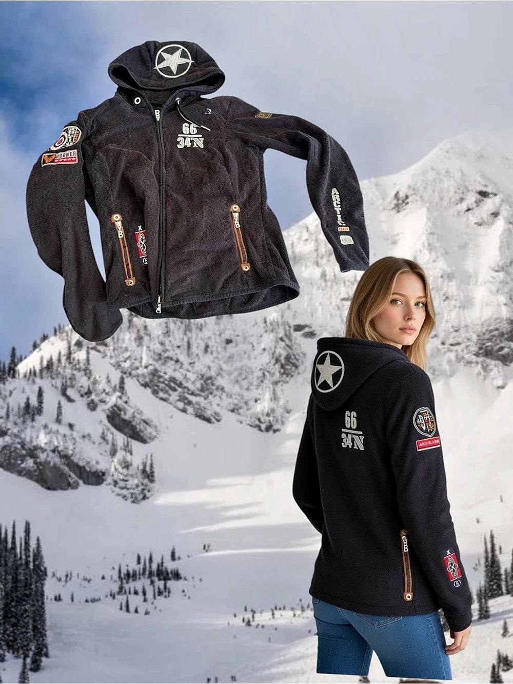 Black Fleece Hooded Ski Jacket Like New